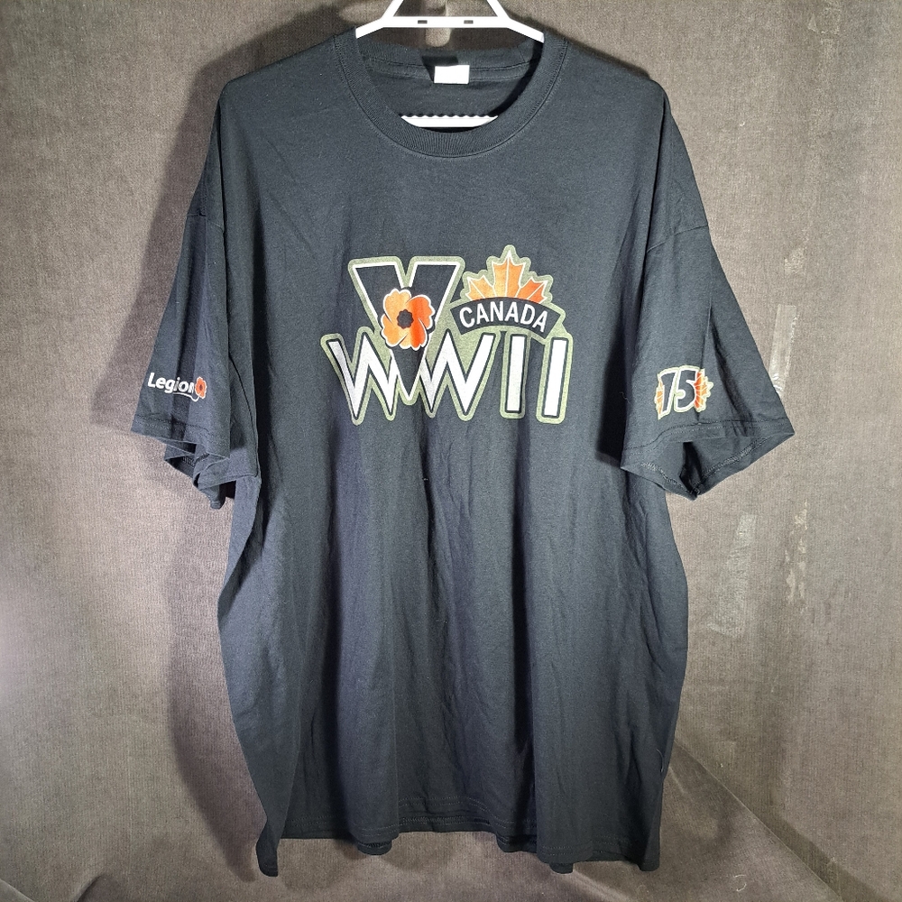 The Royal Canadian Legion WWII Ending 75th Anniversary Black Graphic Tee VG+ 2XL